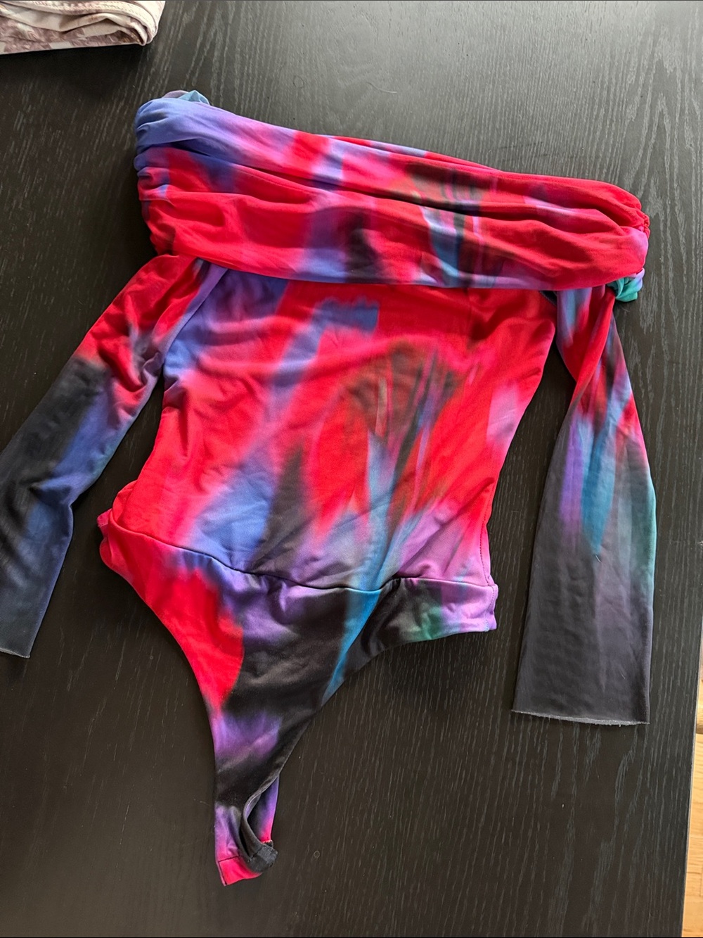 AFRM Kids Off-Shoulder One-Piece in Red, Purple & Blue Tie-Dye